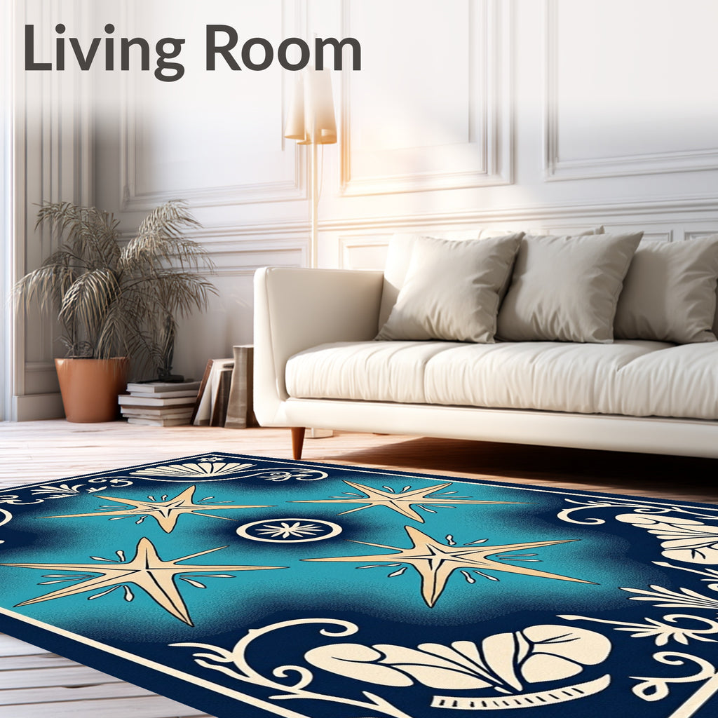 Golden Starburst Celestial Deep Blue Rug