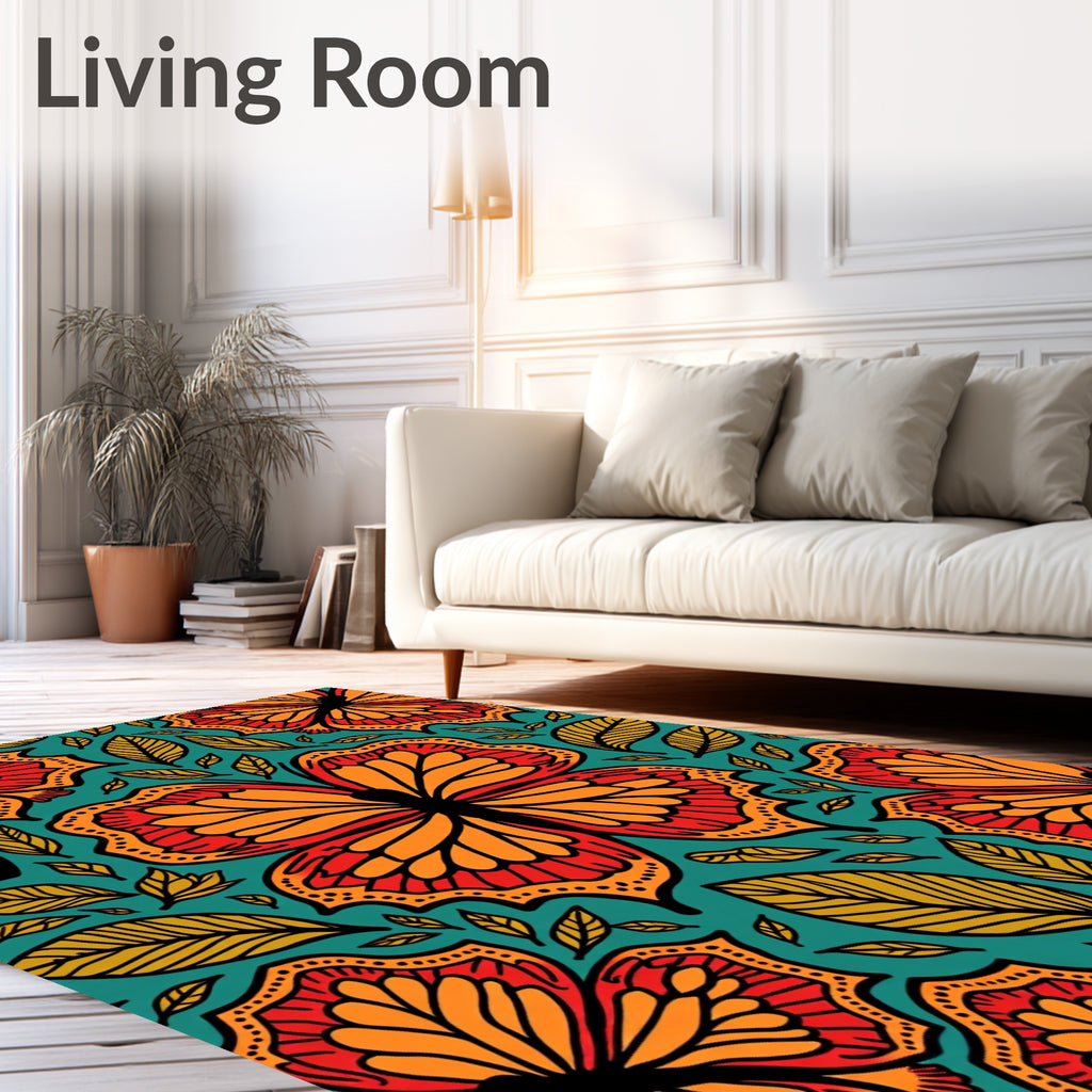 Vibrant Orange Red Butterfly Foliage Rug