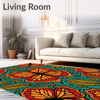 Vibrant Orange Red Butterfly Foliage Rug