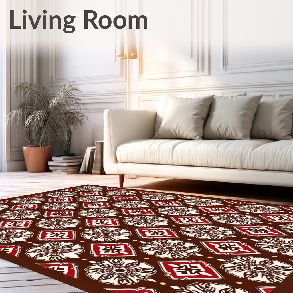 Rich Brown Red Floral Medallion Diamond Rug