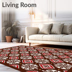 Rich Brown Red Floral Medallion Diamond Rug