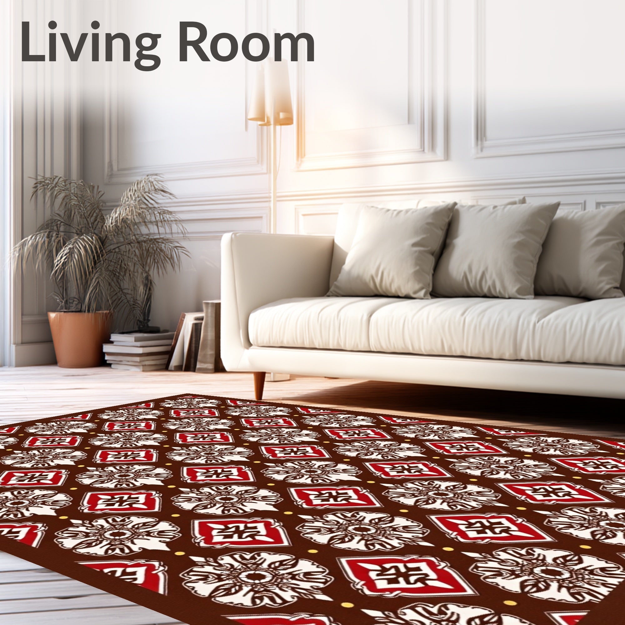 Rich Brown Red Floral Medallion Diamond Rug