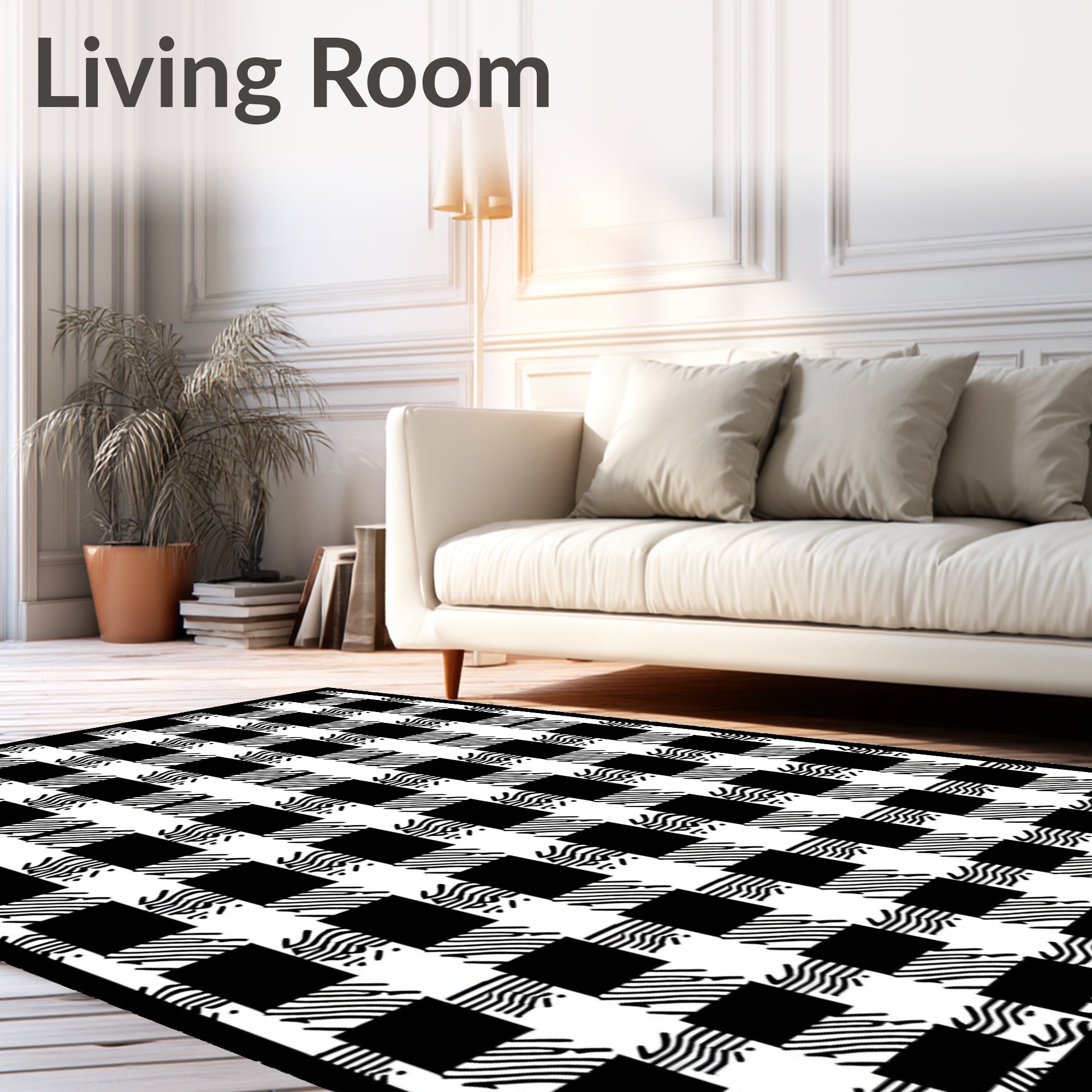 Black White Checked Organic Weave Rug