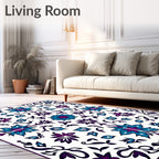 Vibrant Teal Purple Floral Medallion Rug