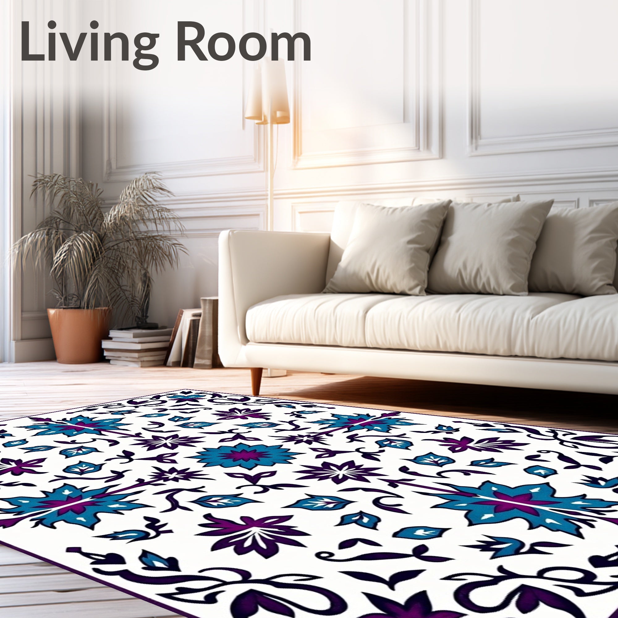 Vibrant Teal Purple Floral Medallion Rug