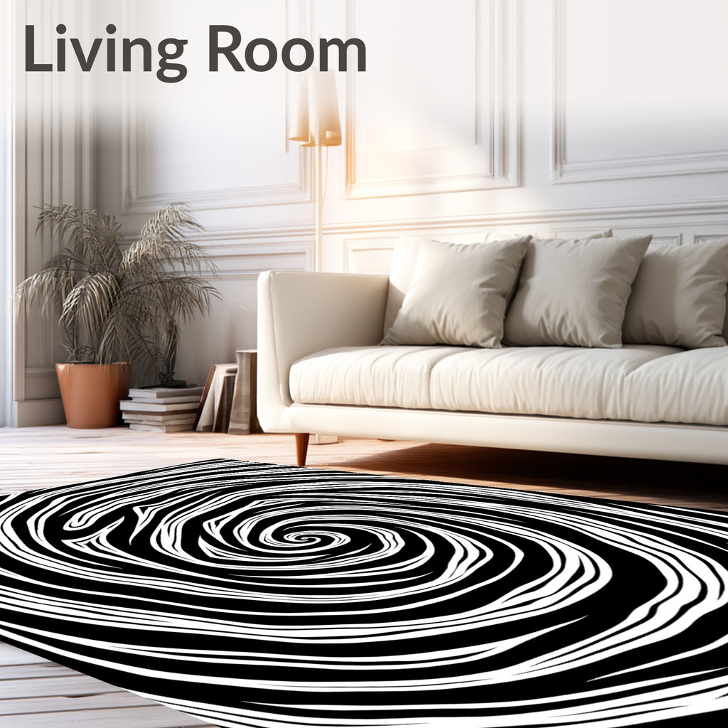 Black White Swirling Vortex Graphic Rug