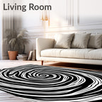 Black White Swirling Vortex Graphic Rug