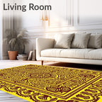 Ornate Gold Maroon Medallion Border Rug