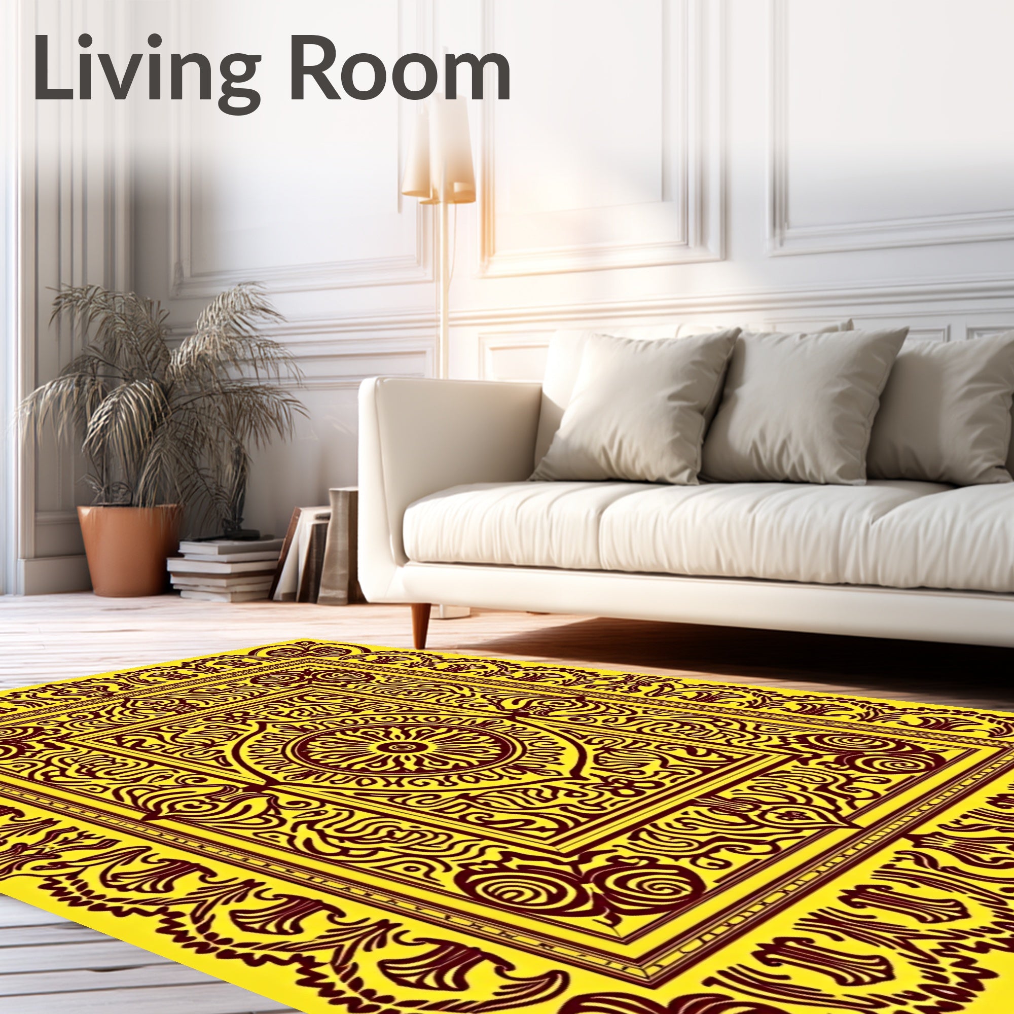 Ornate Gold Maroon Medallion Border Rug