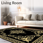 Black and Gold Filigree Ornamental Rug