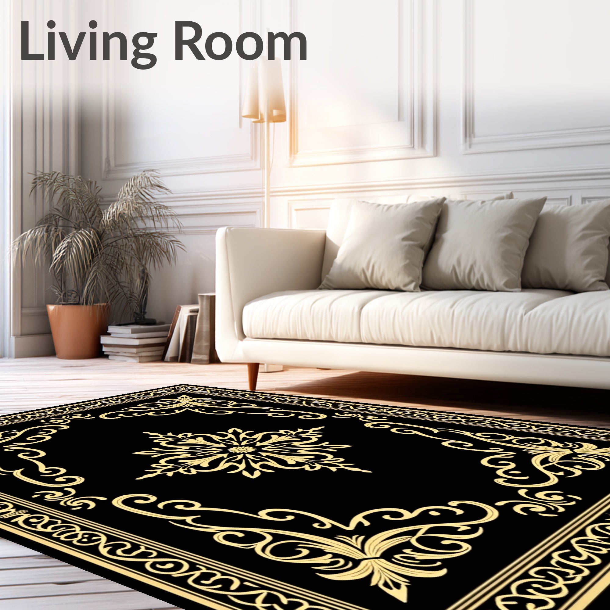 Black and Gold Filigree Ornamental Rug