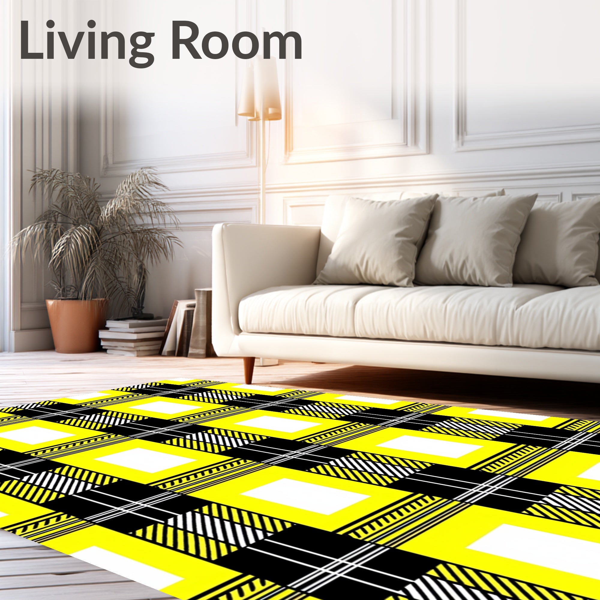 Bold Yellow Black Plaid Squares Rug