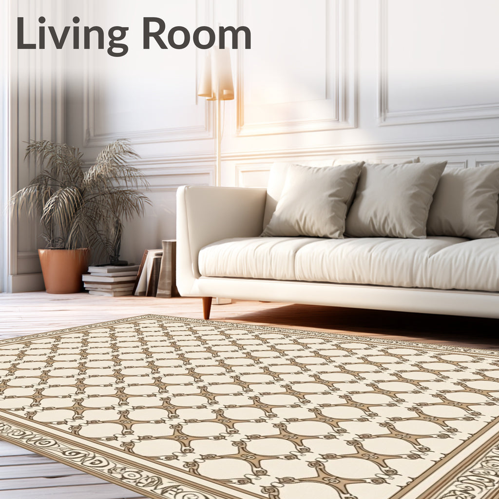 Ornate Beige Geometric Chain Rug