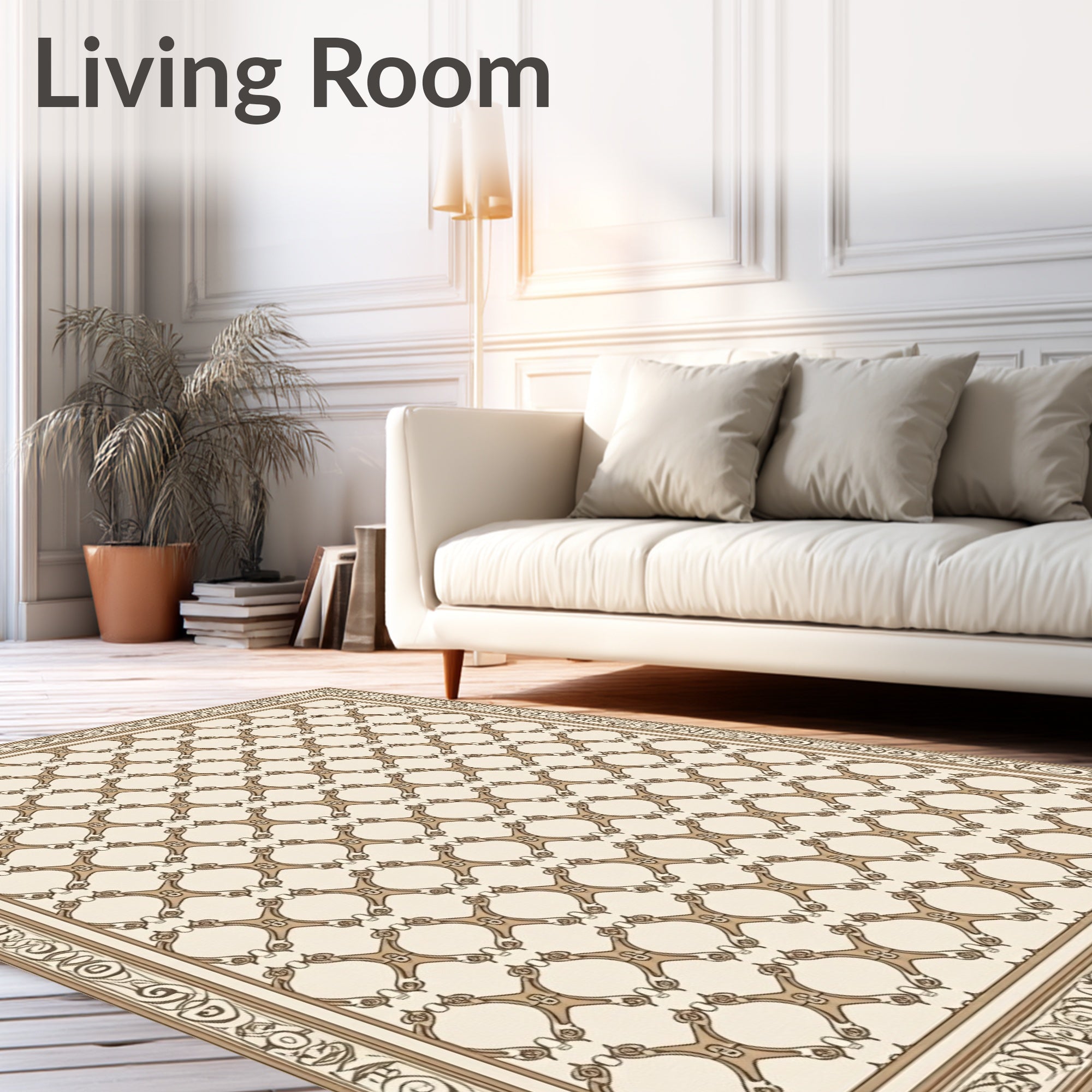 Ornate Beige Geometric Chain Rug