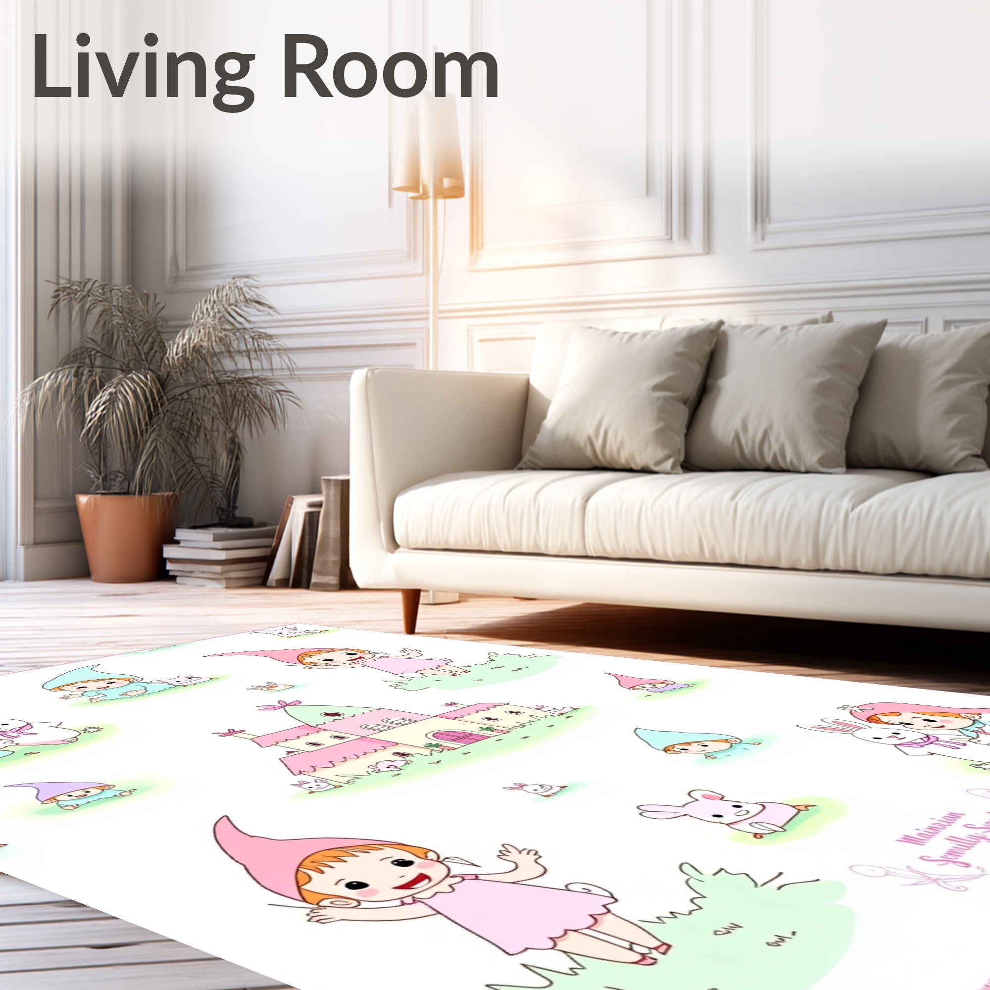 Whimsical Children Fairytale Castle Cute Bunnies Rug