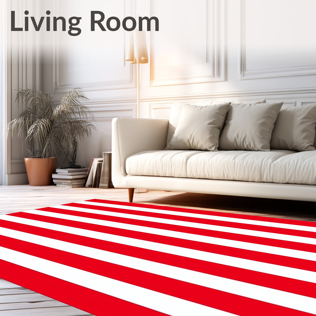 Bold Red White Vertical Stripes Rug