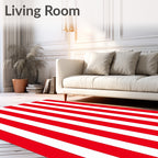 Bold Red White Vertical Stripes Rug