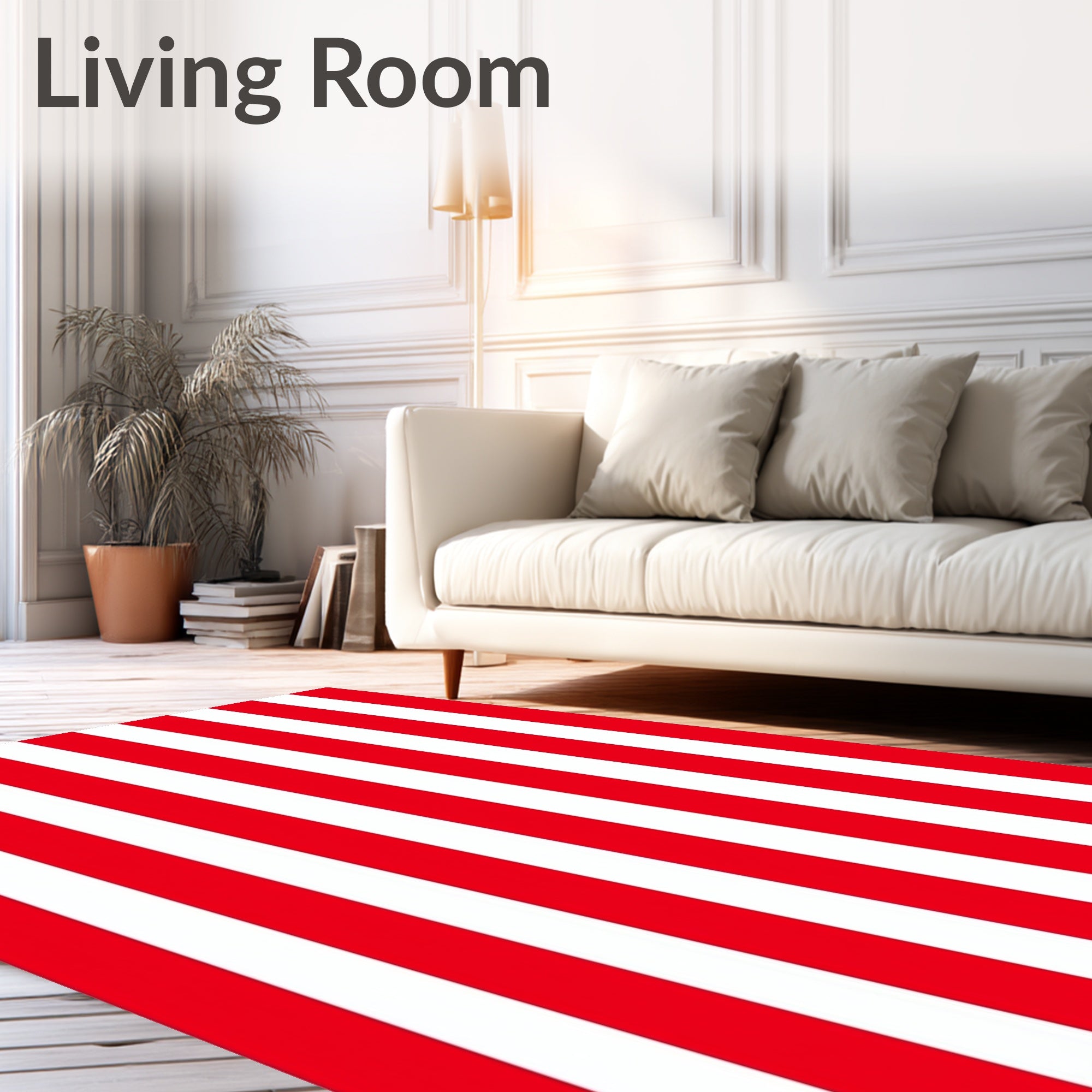 Bold Red White Vertical Stripes Rug