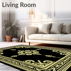 Gold and Black Ornate Floral Frame Rug