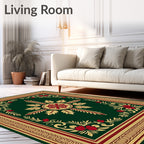 Rich Emerald Floral Vine Border Rug