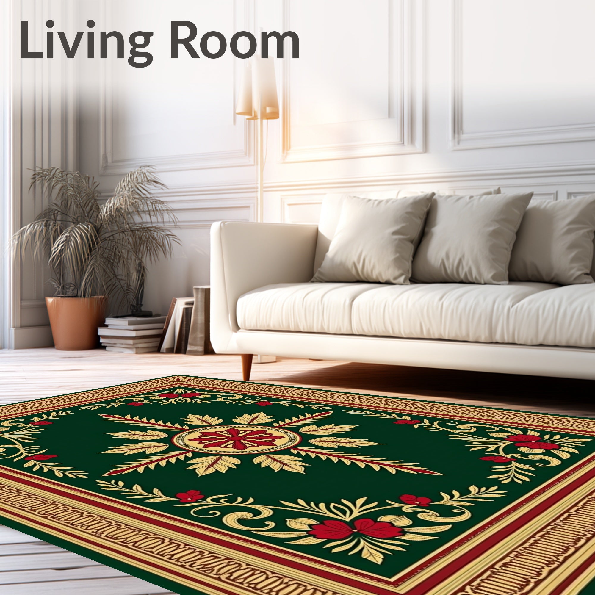 Rich Emerald Floral Vine Border Rug