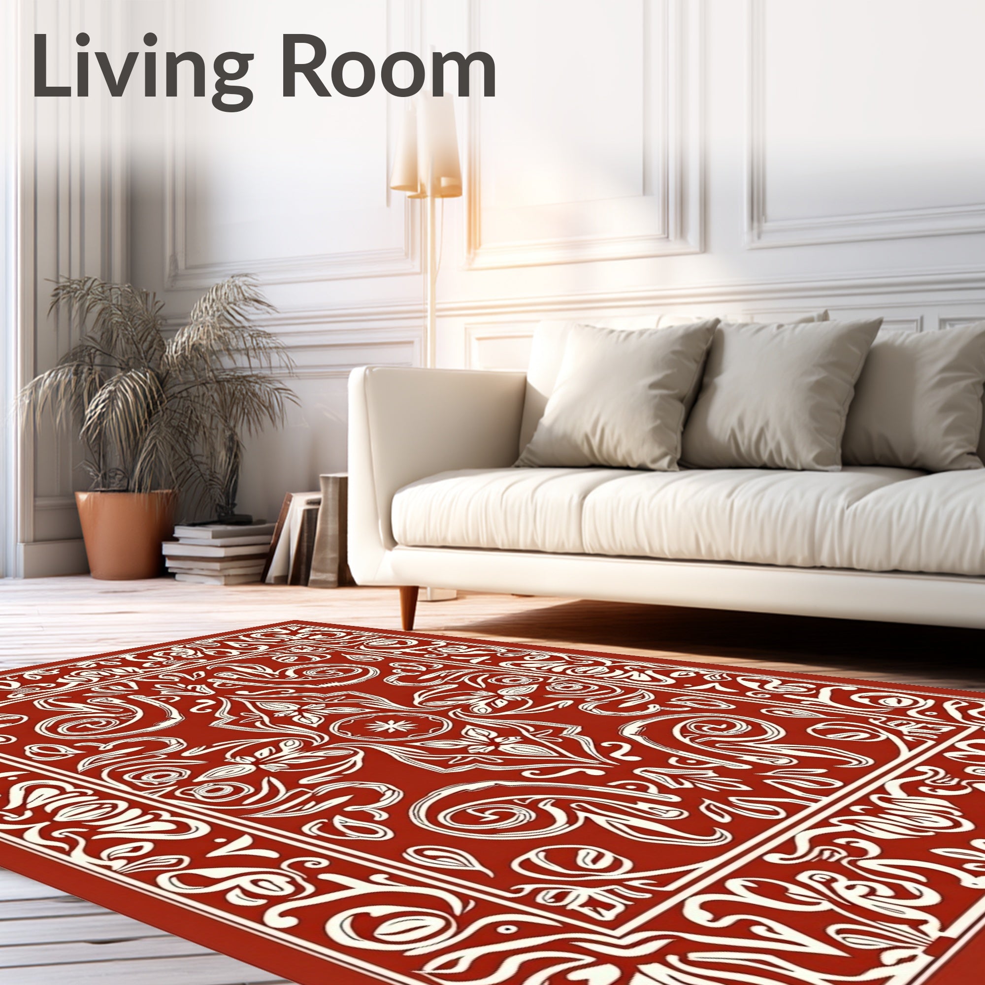 Rust Cream Ornamental Scroll Medallion Rug
