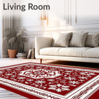 Crimson Snowflakes Medallion Border Rug