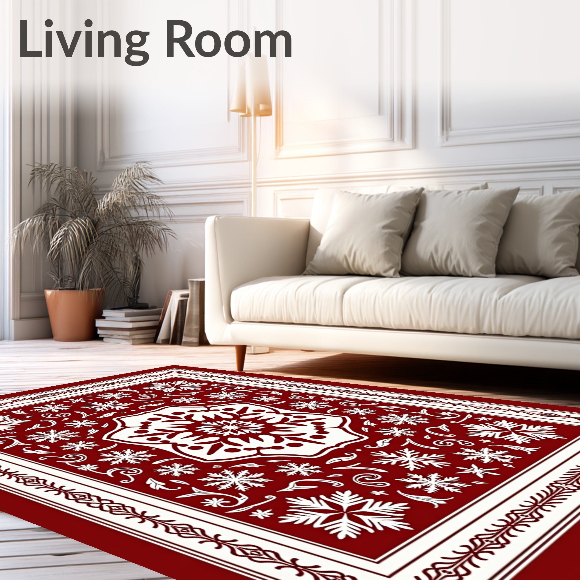 Crimson Snowflakes Medallion Border Rug