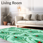 Green Peacock Feathers Red Hearts Rug