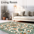 Classic Emerald Orange Floral Medallion Rug