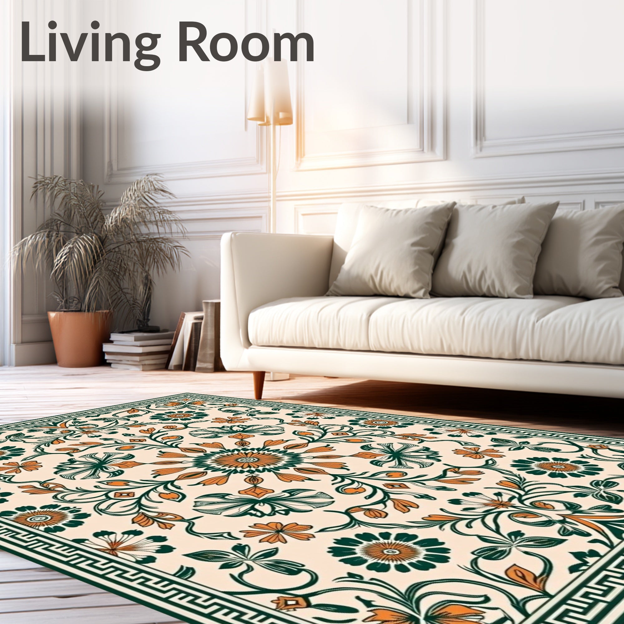 Classic Emerald Orange Floral Medallion Rug