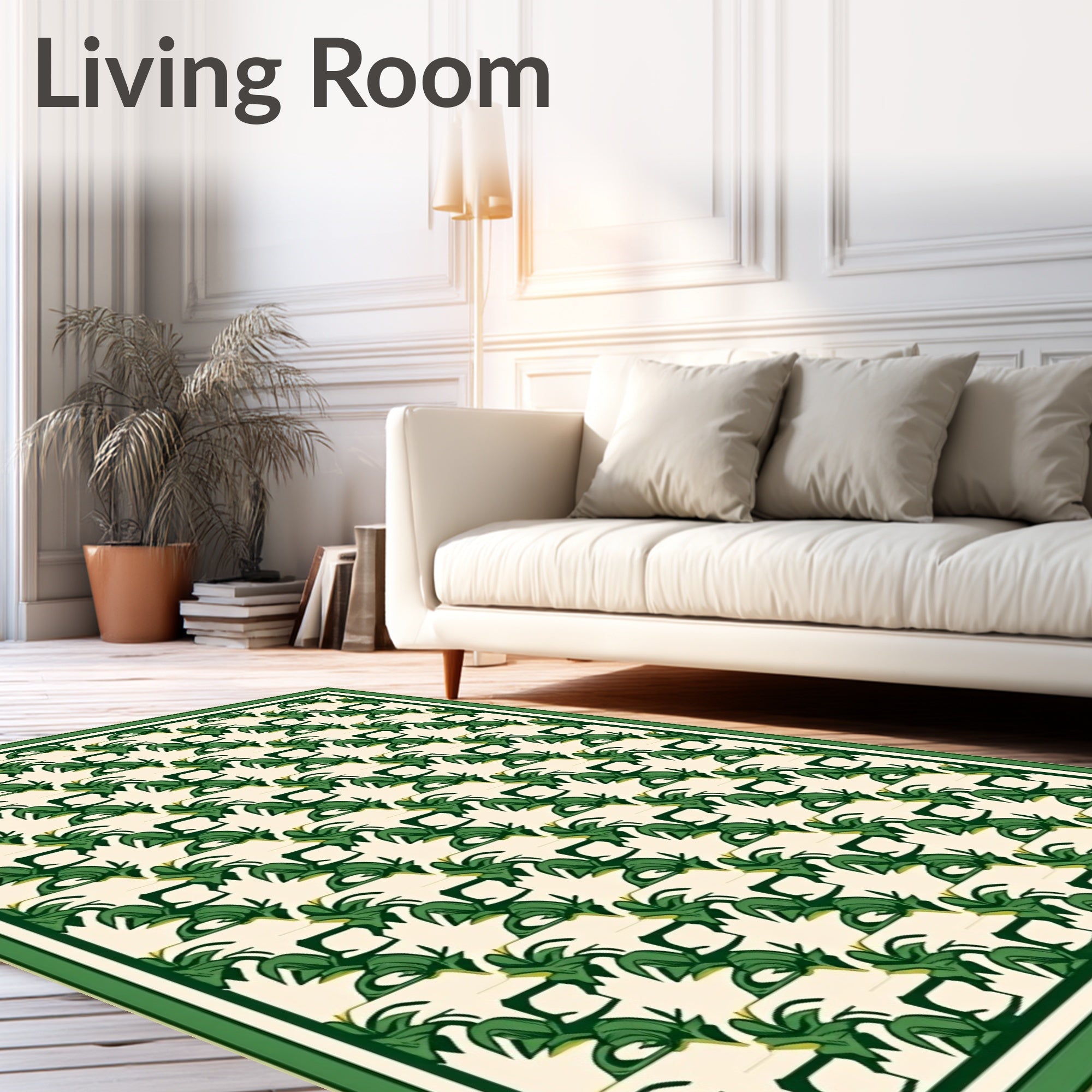 Emerald Green Leafy Border Repeating Rug