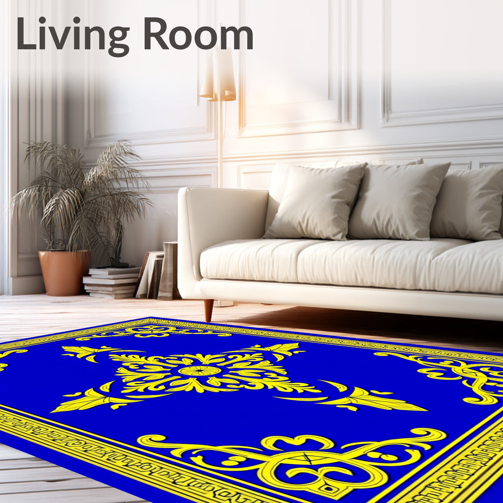 Royal Blue Yellow Floral Medallion Courtly Rug