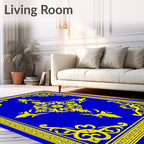Royal Blue Yellow Floral Medallion Courtly Rug