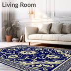 Symmetrical Navy Floral Swirl Medallion Rug