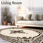 Brown Ivory Vintage Scroll Medallion Rug