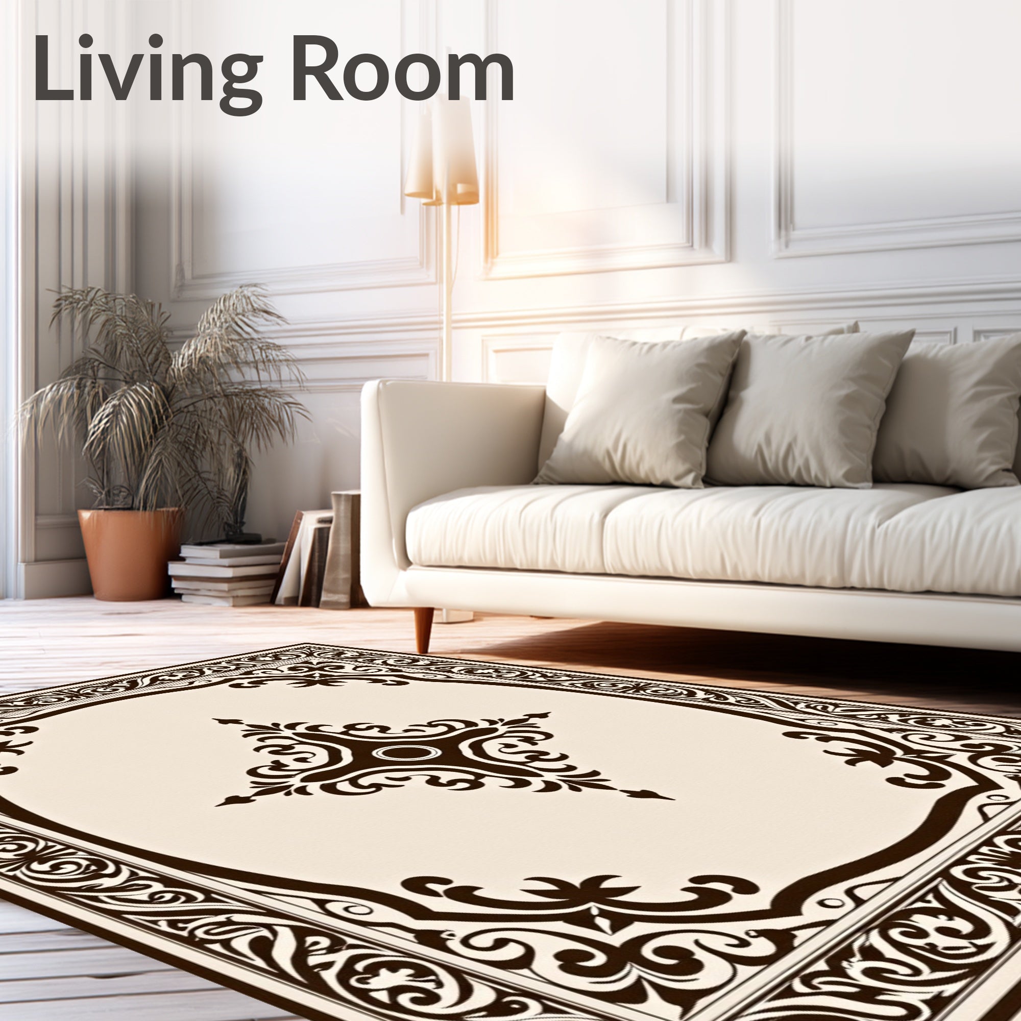 Brown Ivory Vintage Scroll Medallion Rug