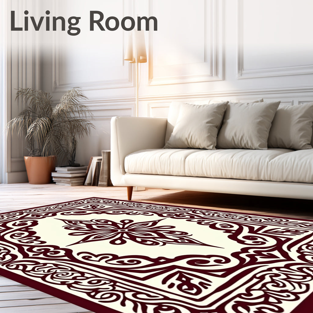 Crimson Ivory Floral Frame Rug