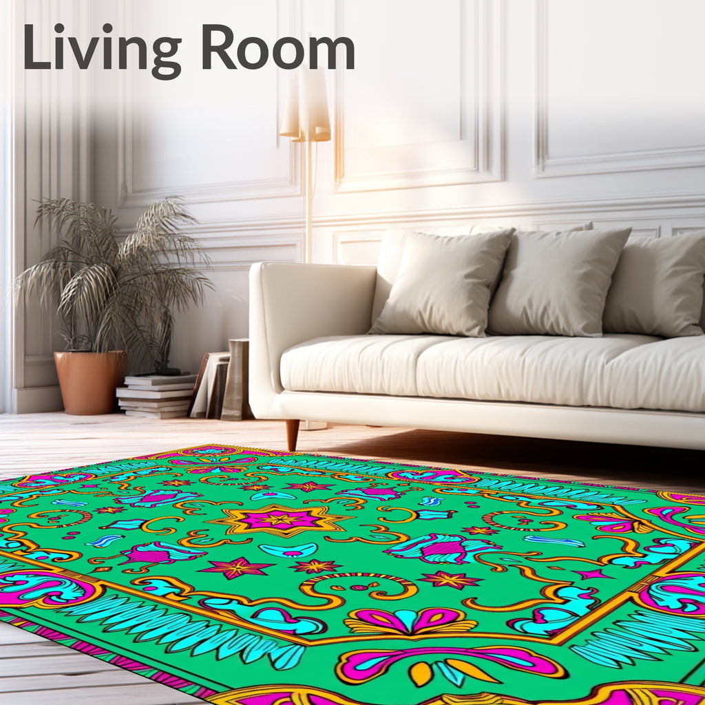Vibrant Pink Teal Geometric Star Medallion Rug
