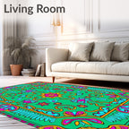 Vibrant Pink Teal Geometric Star Medallion Rug