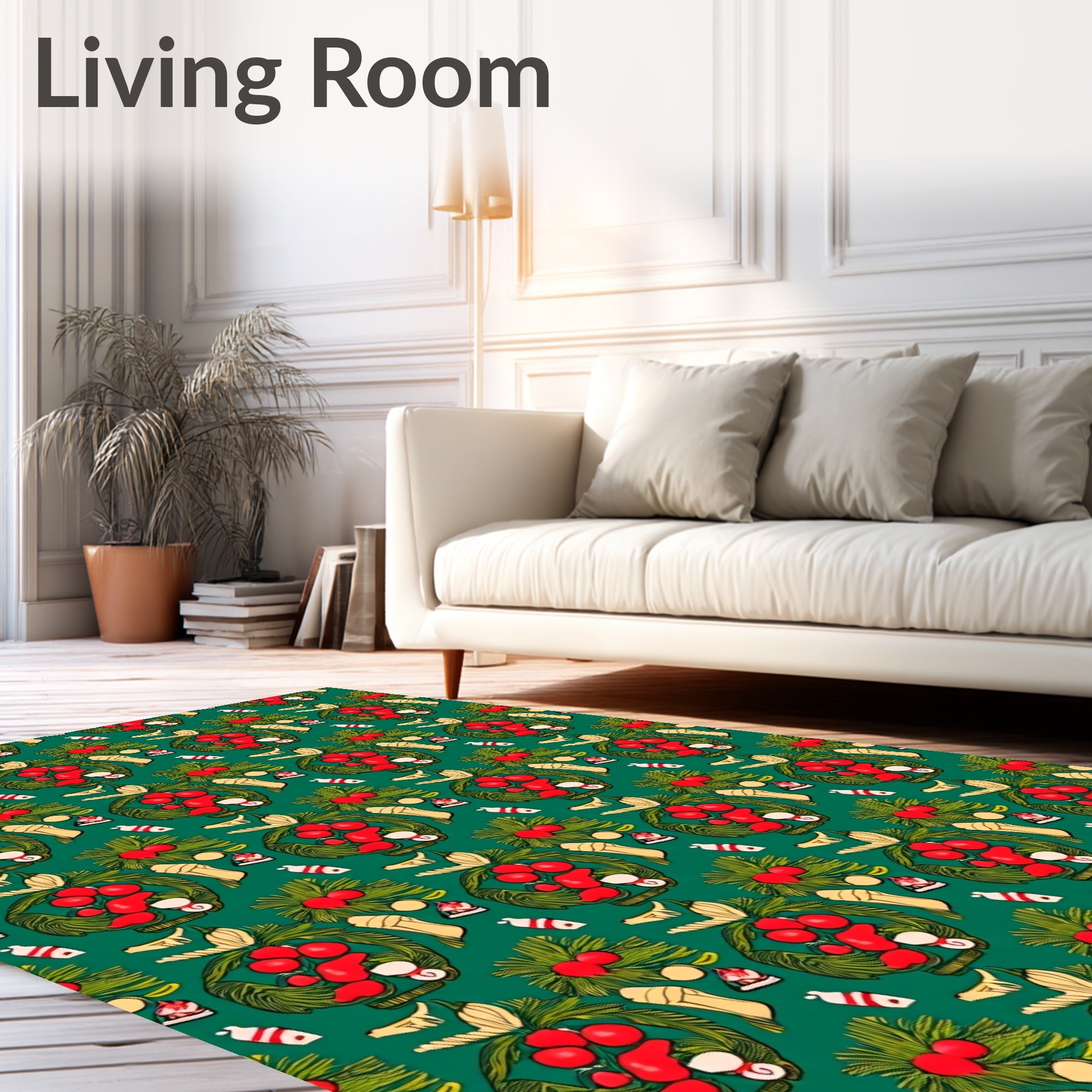 Festive Red Berry Wreath Holiday Rug