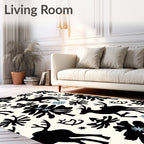 Black Reindeer Winter Forest Snowflakes Rug