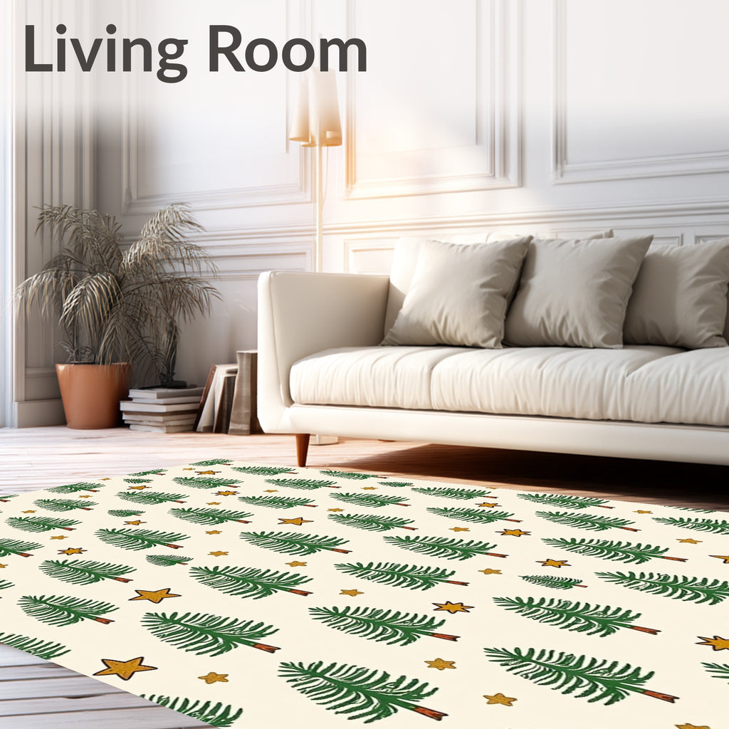 Whimsical Green Pine Stars Rug