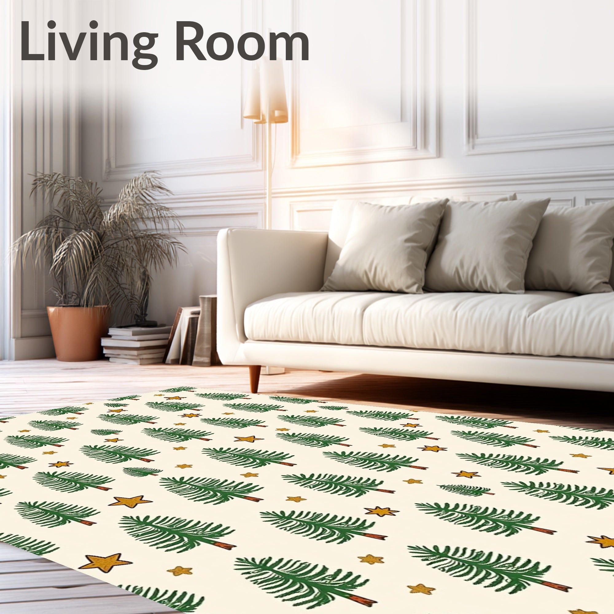 Whimsical Green Pine Stars Rug