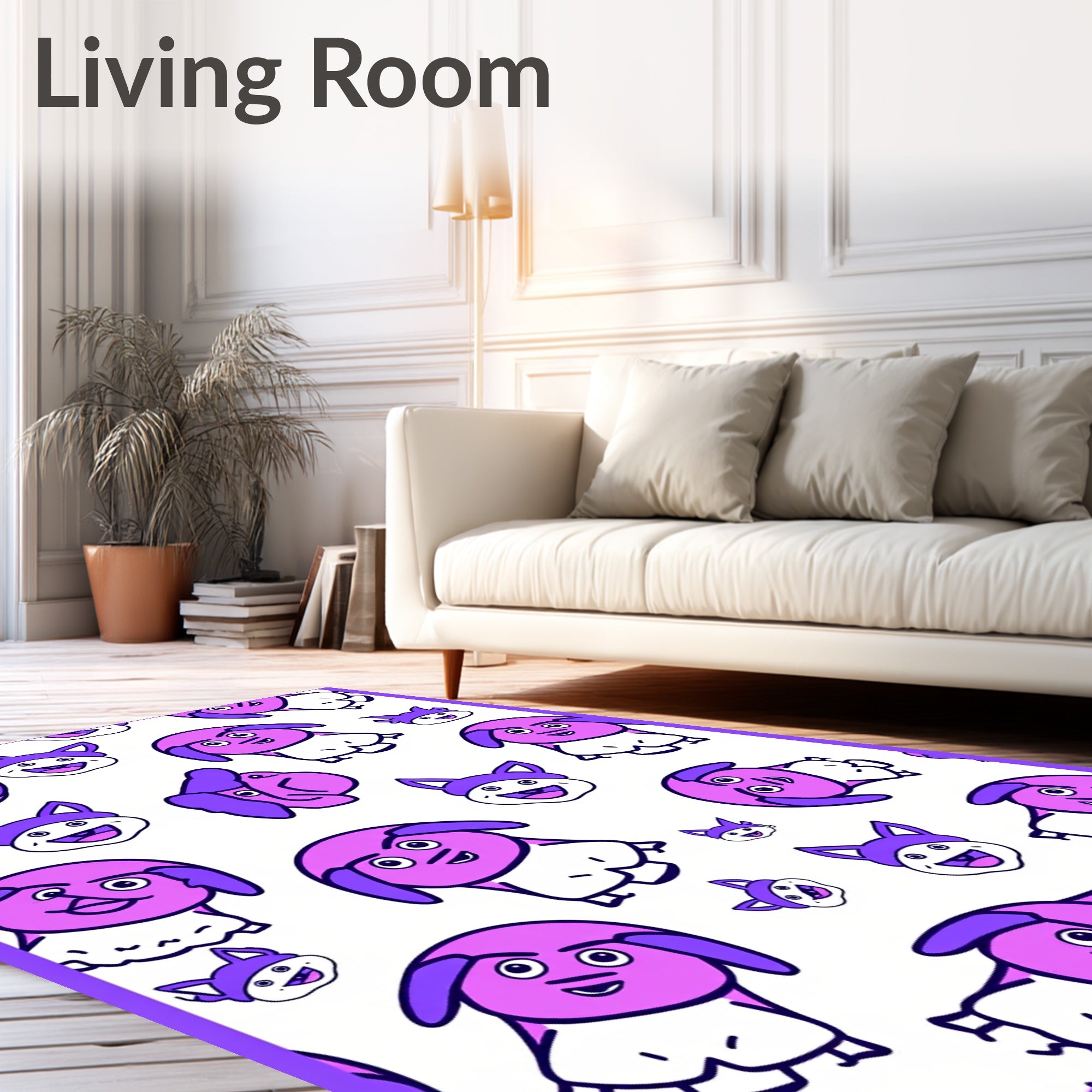 Playful Pink Puppy Cartoon Collage Rug