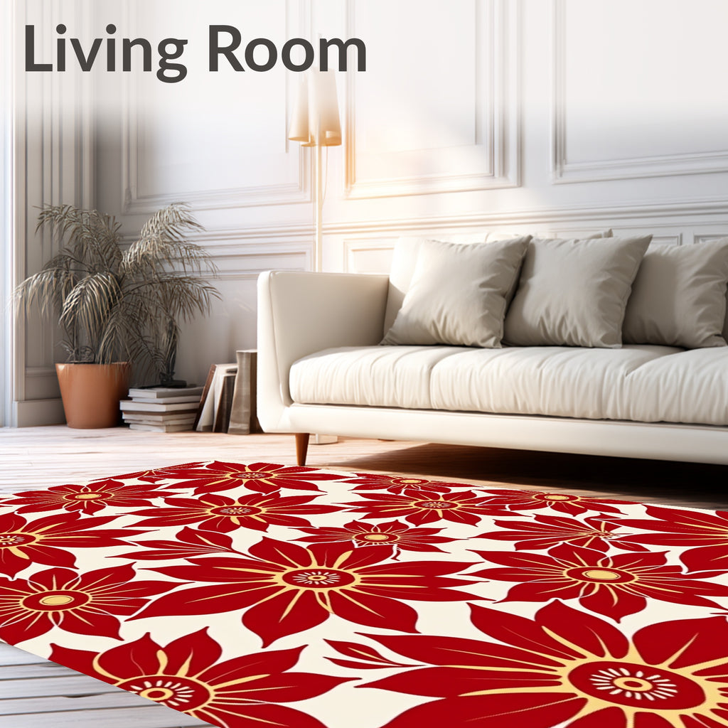 Bold Red Petal Floral Collage Rug