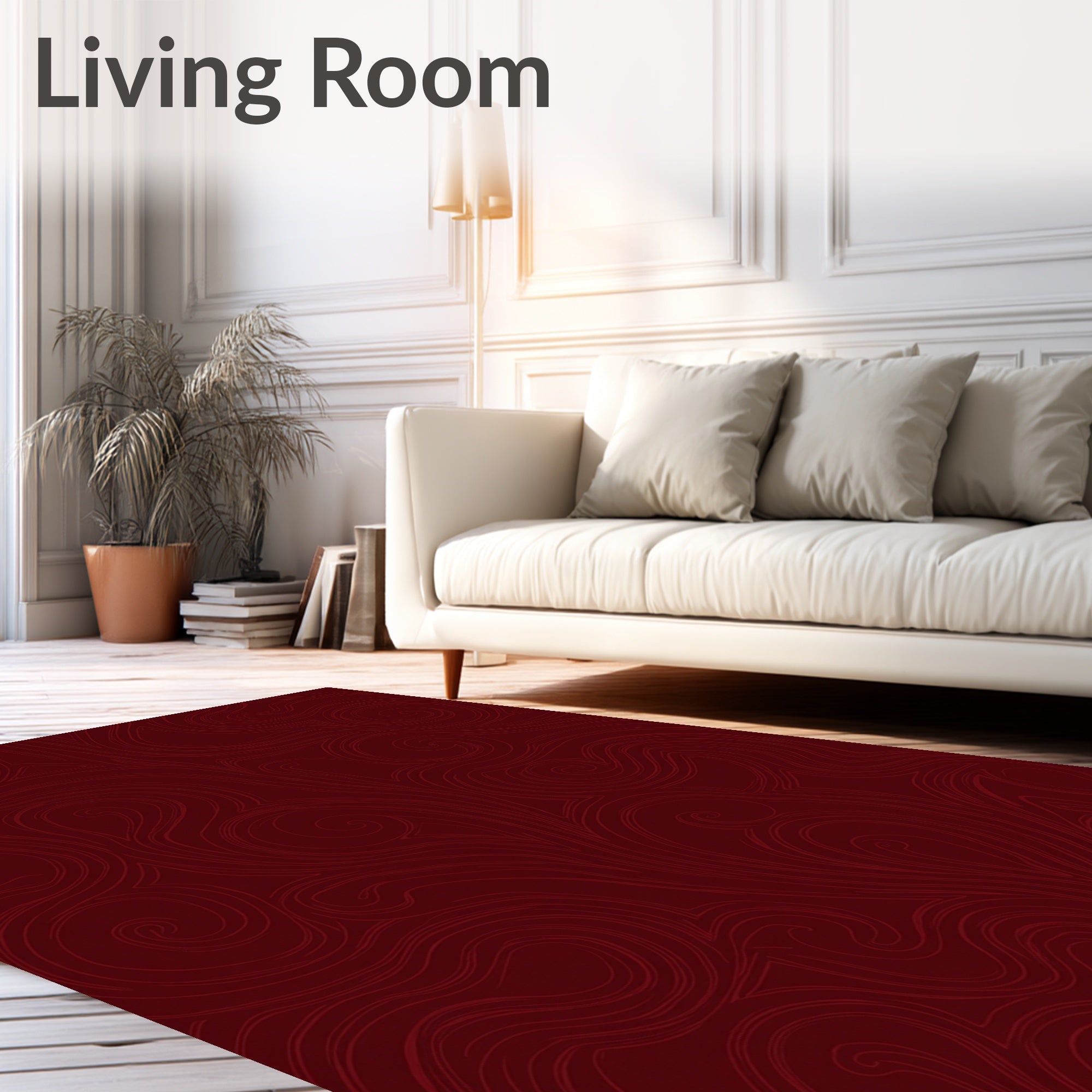 Deep Crimson Swirl Line Art Rug
