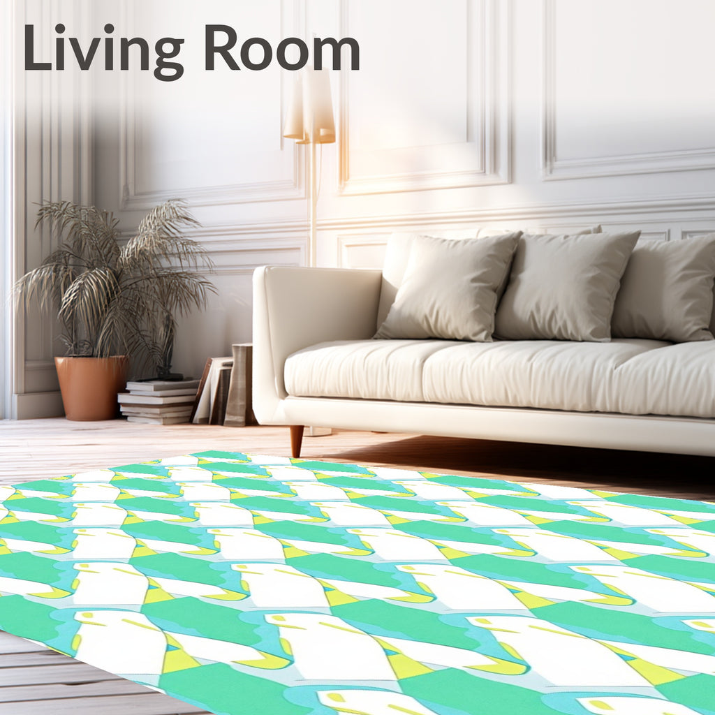 Modern Teal White Abstract Interlocking Rug