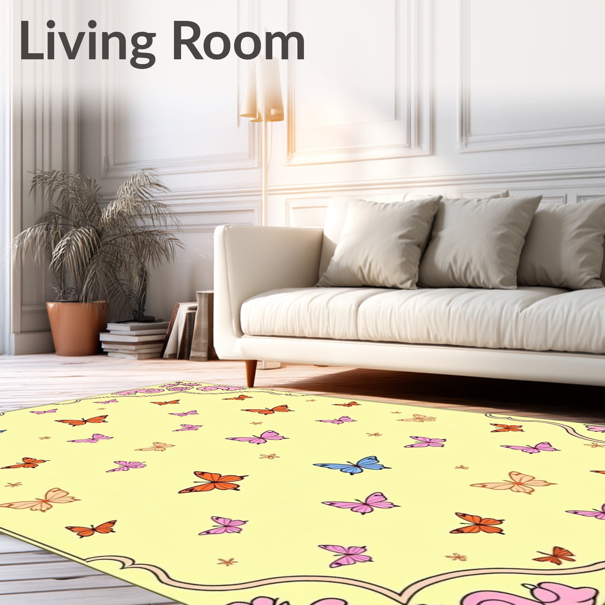 Whimsical Yellow Butterfly Garden Rug