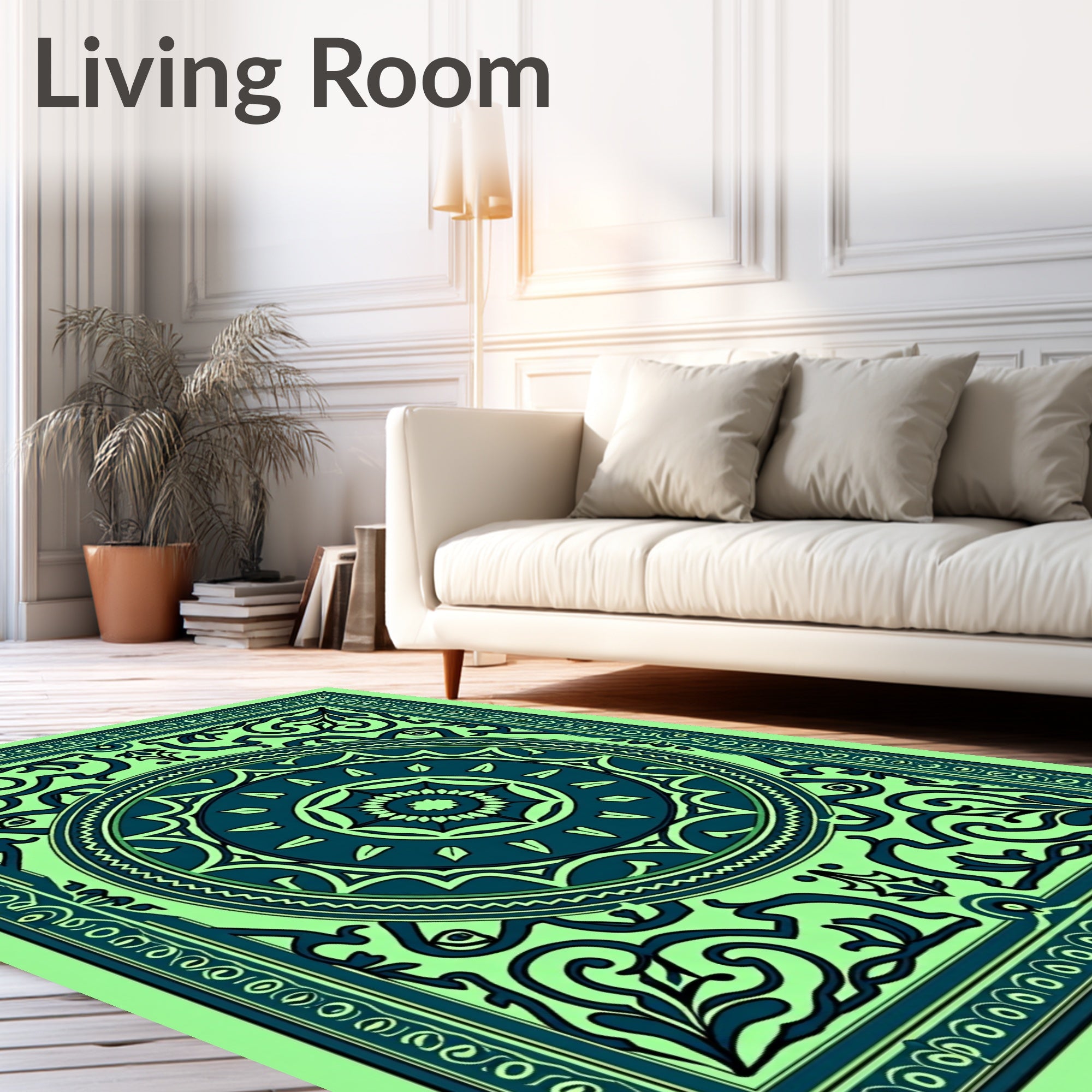 Emerald Teal Floral Medallion Rug